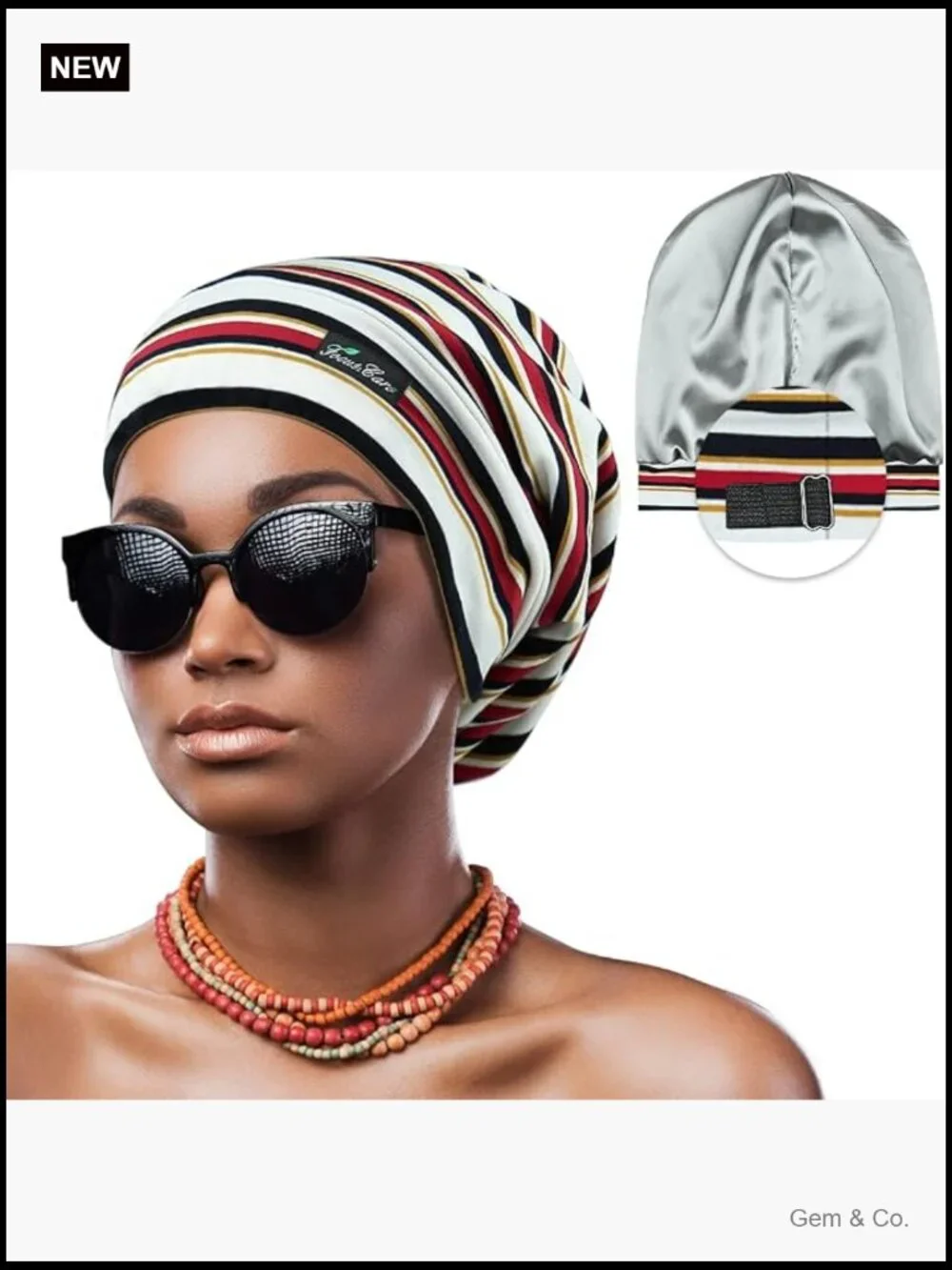 Adjustable Satin Lined Sleep Cap for Dreadlocks & Curly Hair, Large Head-Stay On